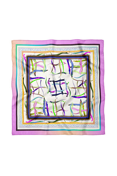 Sultan İpek Geometrik Fırça Desenli Fular / Bandana 70x70cm