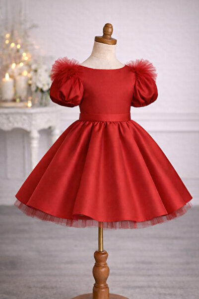 İkrabutikbursa Girl's Balloon Sleeve Satin Dress, Girl's Evening Dress, Gradu...