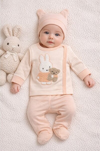 Pure Boutique Бебешки комплект от 3 части памук със зайче блуза, панталон и ш...