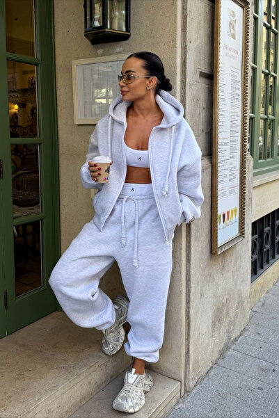 YAKAMEL KADIN FERMUARLI HIRKA EŞOFMAN TAKIMI YÜKSEK BEL