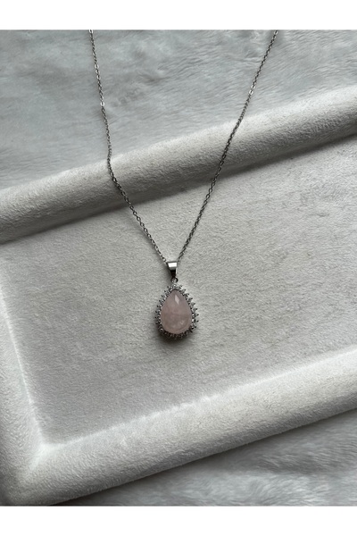 Pel Design Pink Quartz Stone Steel Necklace Handmade