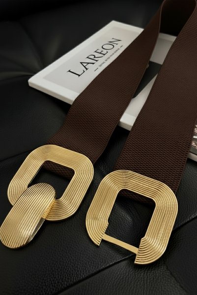 LAREON Gold Buckled Slip-Through Elastic Wide Women's Belt | High-Waist Dress Jacket Compatible MFR5001