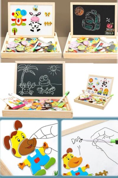 Munico Çocuklar Çift Taraflı Için Ahşap Manyetik Yapboz Çizim Oyuncaklar Taht...