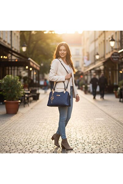 ZİVORA Women's Quilted Hand and Shoulder Bag with Gold Heart Key Accessory an...