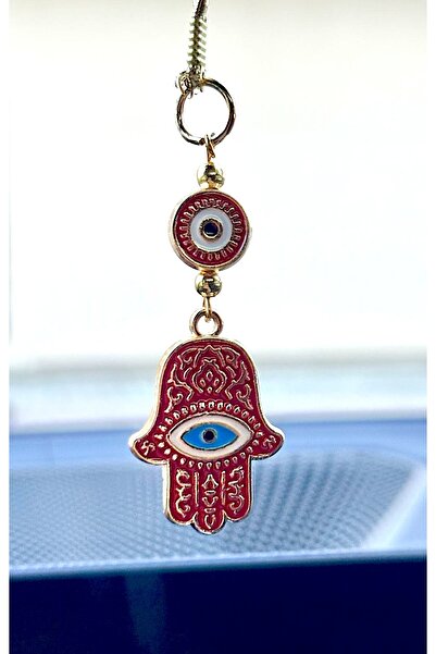 Azrua Gilded Red Fatima's Hand Metal Car Mirror Ornament Car Charm Bag Accessory