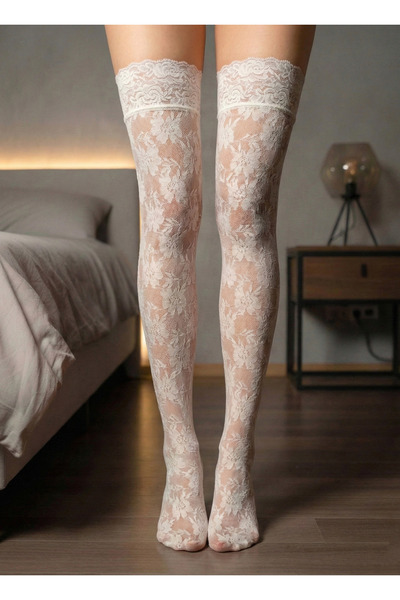 endiell since 2024 Beyaz dantelli jartiyer çorabı