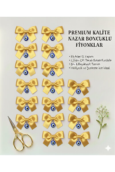 serap çiçekçilik "25'li Set Nazar Boncuklu Premium Gold Saten Fiyonk - 2,5 cm...