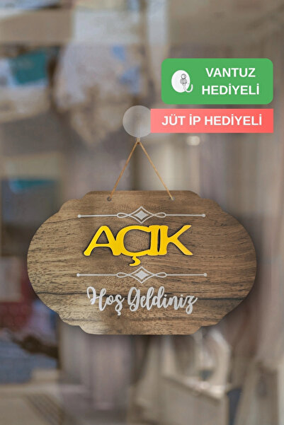 Kutaydan Dekoratif Ahşap Çift Taraflı 2D Açık-Kapalı Yazısı - Tesbih Ahşap