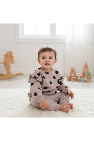 AYDEDE KİDS Girl's Polka Dot Printed Cotton Tracksuit Set Casual Sports Stylish Combination