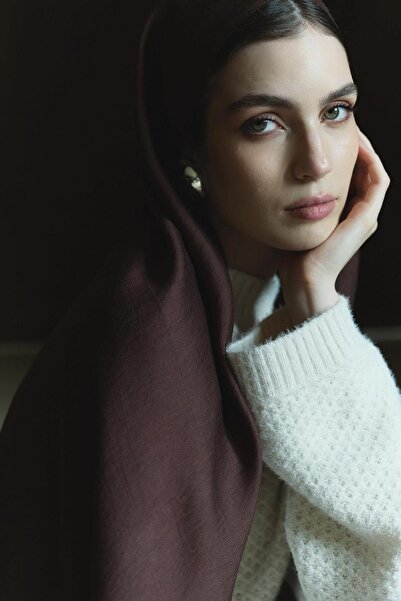 Jolamier Acı Kahve Düz Yün İpek Şal