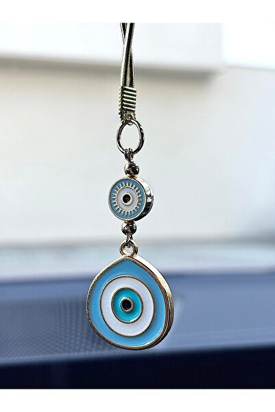 Azrua Gilded Light Blue Round Drop Metal Car Mirror Ornament Car Charm Bag Ac...
