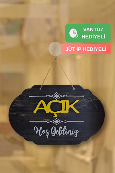 Kutaydan Dekoratif Ahşap 2D Açık-Kapalı Yazısı - Rebap Ahşap