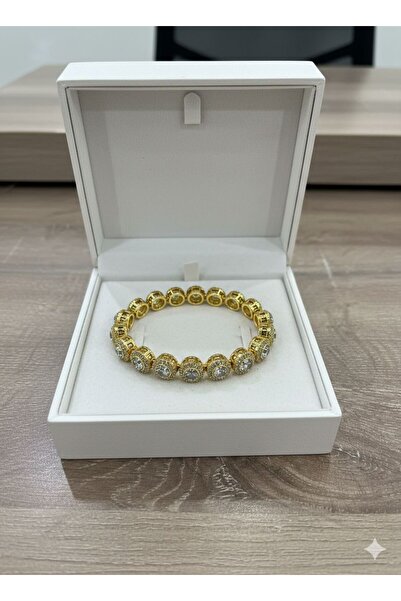 Elifin ışığı Işıltılı Kristal Taşlı Lüks Su Yolu Bileklik - 22 Ayar Altın Gör...