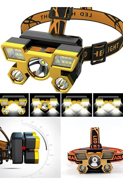 Munico 5LED Far USB Şarj Edilebilir Taşınabilir El Feneri Kafa Lambası Kamp B...