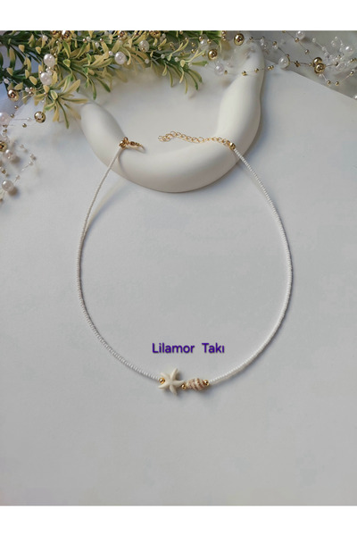 Lilamor White Sand Bead Necklace with Starfish