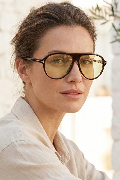 Kapin Slate Damla Retro Pilot Unisex Sunglasses - Brown Yellow