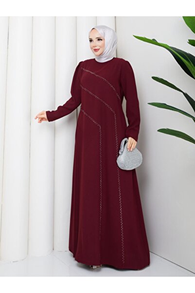 asyadabutik Women's Stone Woven Detailed Small Pleated Back Tie Plus Size Wom...