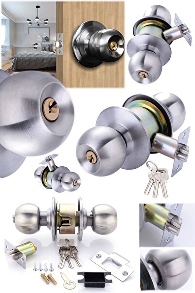 Munico Düğmeli Takımı Kapı Anahtarlı 3 Çelik Kapı Oda Kilitli Küre Kolu Yuvar...