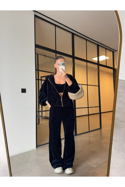 Miss Beyoğlu Women's Premium Quality Velvet 3-Piece Set