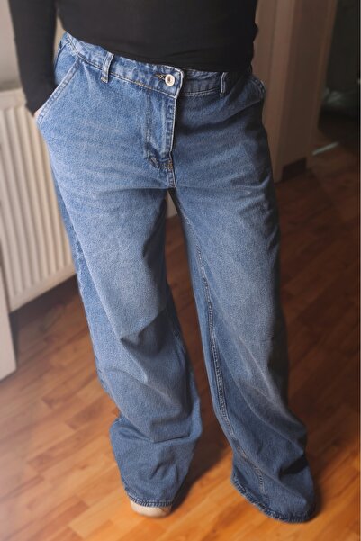 MADAMMERY Wide Leg Palazzo Baggy Blue Women's Jeans with Side Pockets