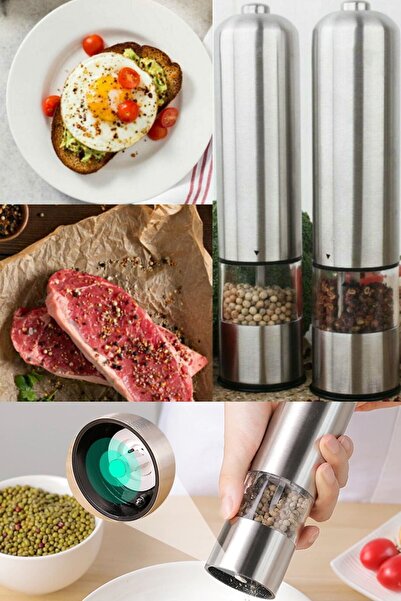 Munico 2 Adet Pilli Işıklı Restorant Baharat Öğütücü Karabiber Kaya Tuzu Deği...