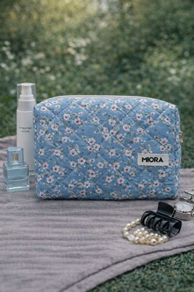 MIORA BAG Mavi Çiçek Desenli Makyaj Çantası-Organizer&Düzenleyici