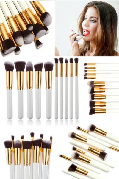 Munico 10 Adet Profesyonel Beyaz Makyaj Fırçası Seti Göz Farı Allık Bayanlara...