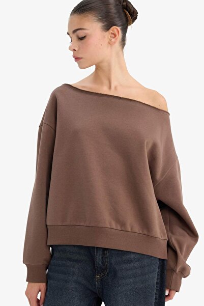 DeFacto Oversized Wide Fit Open Shoulder Thick Sweatshirt G7204Ax25Cw