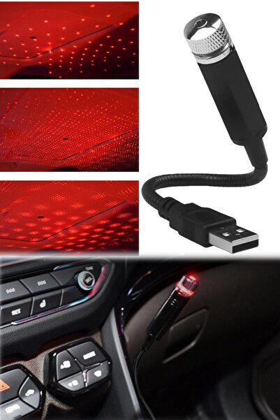 Munico Kırmızı Araba Içi Tavan Ayak Altı Akrobat Usb Projektör Işıklı Aydınla...