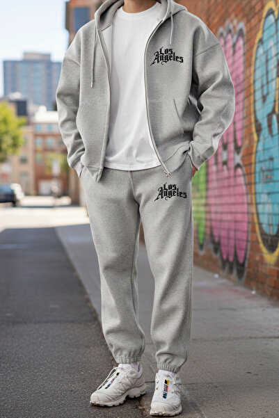 EFFRENATU Sweatshirt-Sweatpants Set with Hood and Zipper Printed