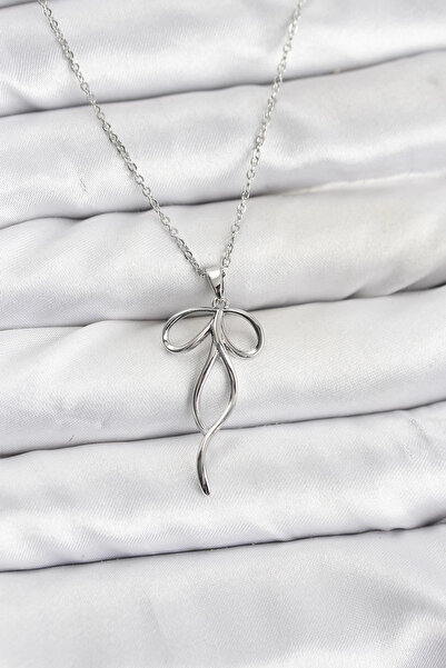 Epilons Bfs 316L Steel Chain Silver Color Bow Model Women's Necklace