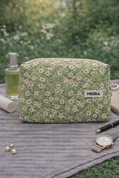 MIORA BAG Yeşil Çiçek Desenli Makyaj Çantası-Düzenleyici&Organizer