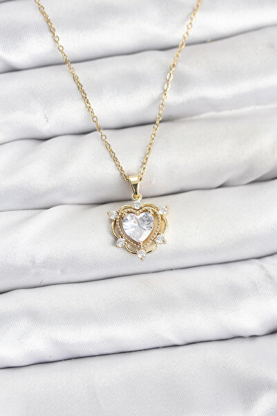 Epilons Bfs 316L Steel Chain Gold Color Heart Model Zircon Stone Women's Neck...