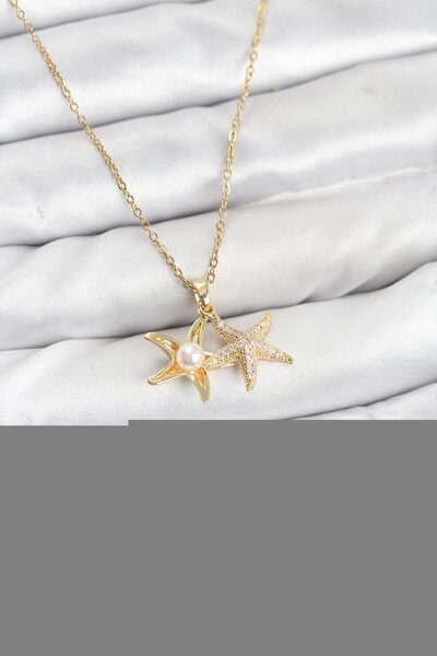 blackpure 316L Steel Chain Gold Color Starfish Model Zircon Stone Women's Nec...