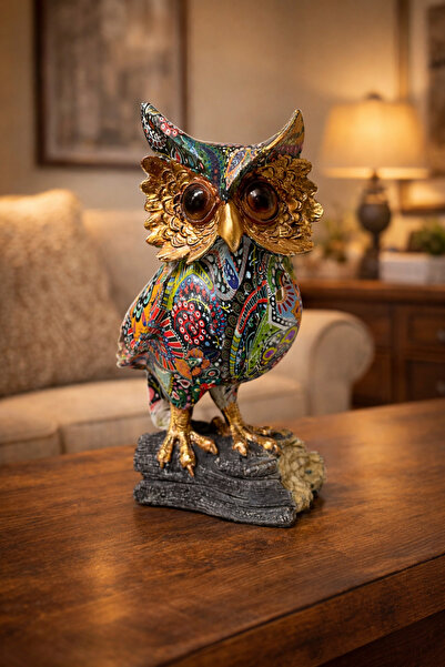 hediyeconcepti Gold Detaylı Renkli Baykuş Biblosu – Sanatsal Desenli Dekorati...