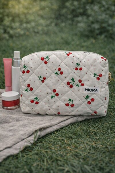 MIORA BAG Kırmızı Kiraz Desenli Makyaj Çantası ve Düzenleyici&organizer