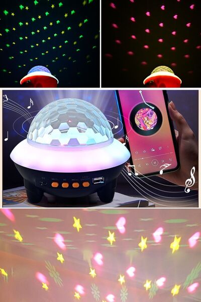 Munico Müzik Çalarlı Lambası Müzikli Işıklı Speaker Rengarenk Projektör Ledli...