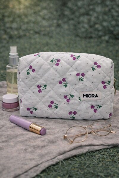 MIORA BAG Lila Kiraz Desenli Makyaj Çantası ve Düzenleyici&Organizer