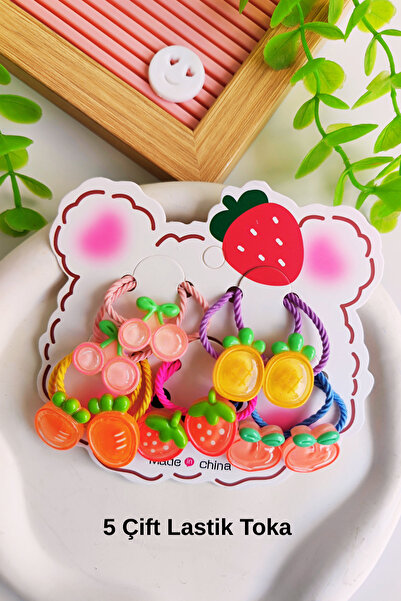 Nisankids Kız Çocuk Meyve Figürlü Lastik Toka( 5 Çift - 10 Adet )