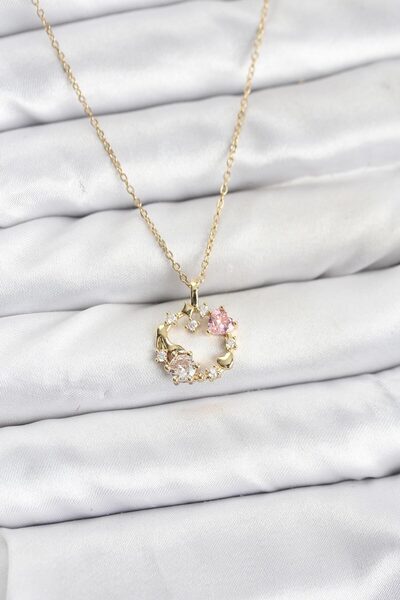 blackpure 316L Steel Chain Gold Color Pink Stone Detailed Wreath Model Women'...