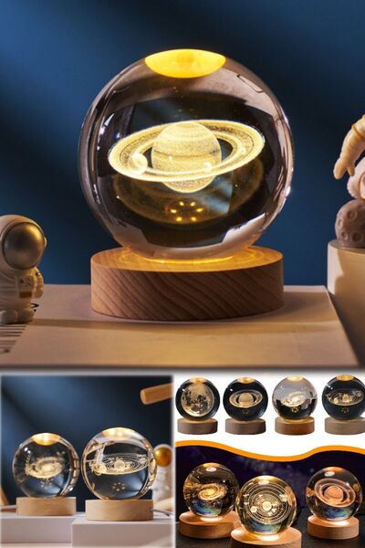 Munico Satürn Model 3d Orjinal Cam Led Dekor Gece Işığı Parti Hediyelik Dekor...