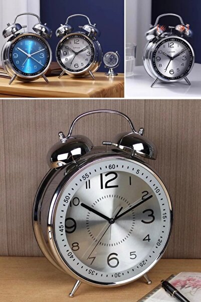 Munico Büyük Boy Retro Metal Çalar Saat Sessiz Işıklı Başucu Alarm Zil Sesi Ö...