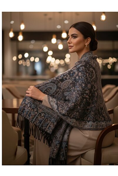 DU Women's cashmere and cotton scarf/shawl, warm and soft - mauve with a bohe...