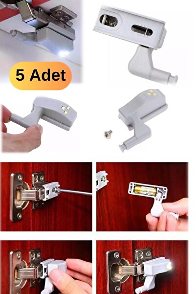 Munico 5 Adet Gardrop Mutfak Raflar Dolaplar Için Iç Menteşeli Led Dopal Aydı...