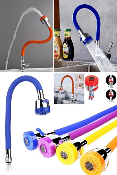 Munico Jel Başlık Esnek Renkli Musluk Gövdesi Mavi Silikon Her Yöne Döner Mut...