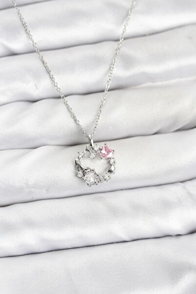 Epilons Bfs 316L Steel Chain Silver Color Pink Stone Detailed Wreath Model Wo...