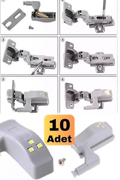 Munico 10 Adet Gardrop Mutfak Raflar Dolaplar Için Iç Menteşeli Led Dopal Ayd...
