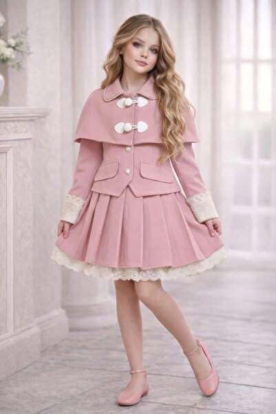nora dress mini luxe Girl's Cape Jacket and Skirt Set – Stylish Holiday Outfi...