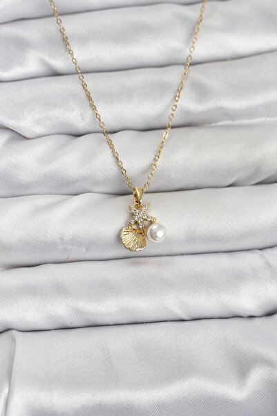 Clariss سلسلة نسائية من الفولاذ 316L بلون ذهبي على شكل صدفة البحر ونجم البحر ...