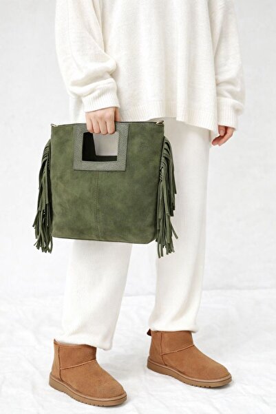 çkn sedat çakan çanta & fular & aksesuar Genuine Suede Leather Tassel Detaile...